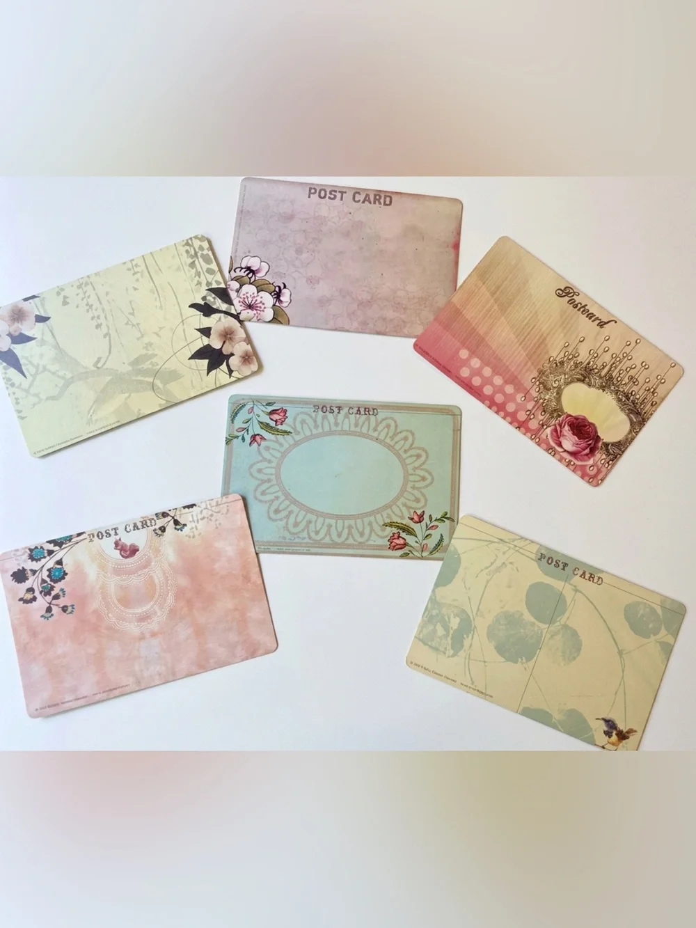VTG PAPAYA! Art Postcard Set Mixed Media Floral Vintage Boho Lot of 6